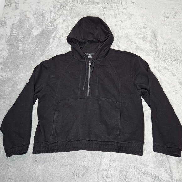Athleta Hoodie Womens Large Black Retroterry 1/2 Zip Oversized Pullover - Picture 4 of 11